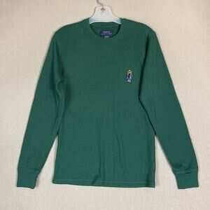Polo Ralph Lauren T Shirt Mens S Green Polo Bear Embroidered Midweight Waffle LS